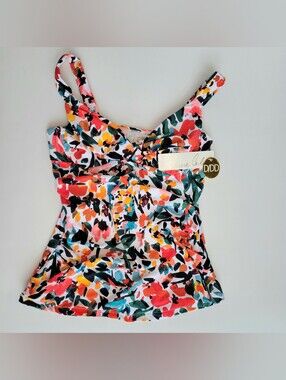 Anne Cole Tankini 34D 32DD Sunset Floral Twist Front Ruched Swim Top NWT